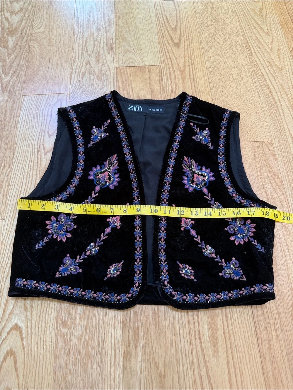 Zara small velvet embroidered vest.